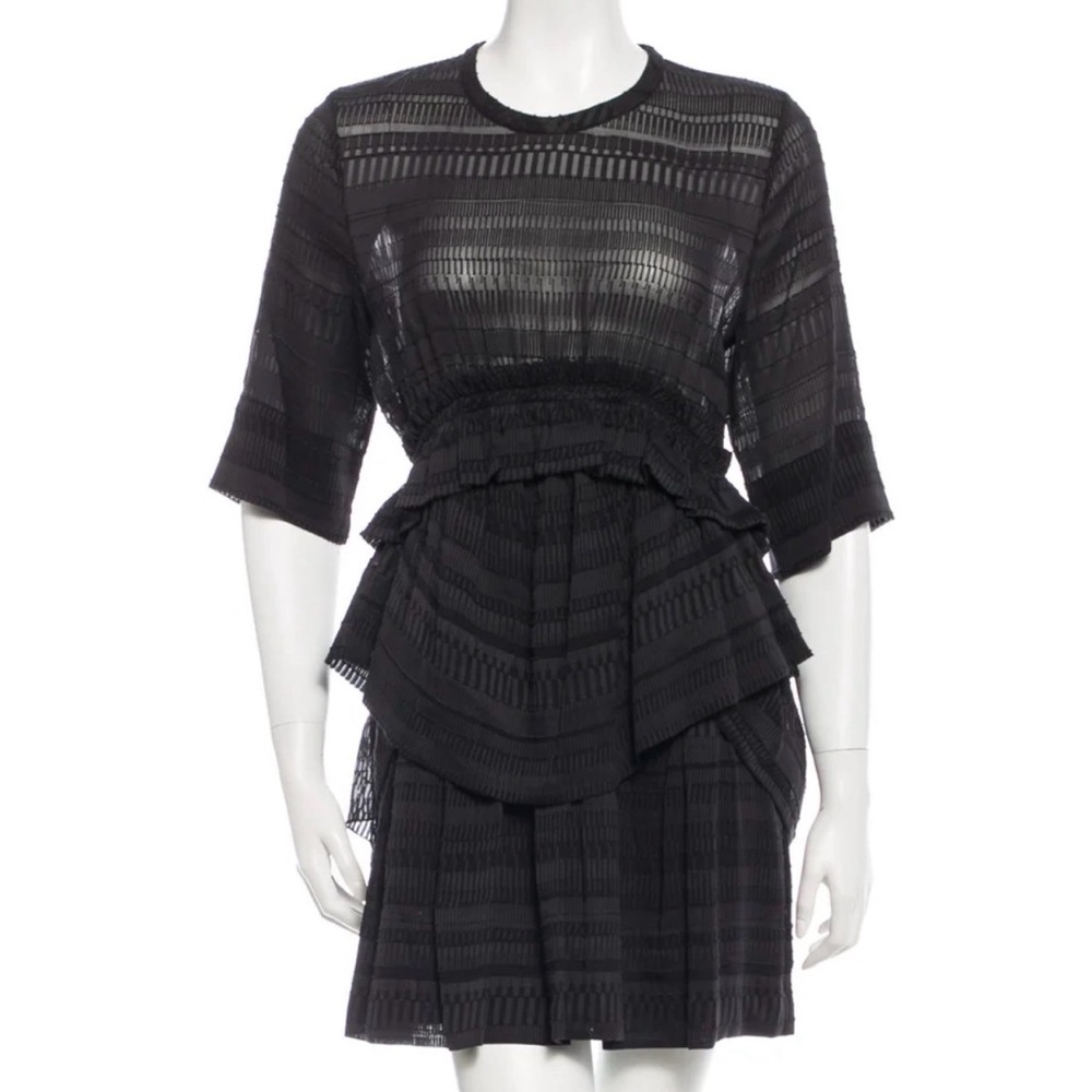 IRO BRIKA Black Silk Blend Pleated Ruffled Tiered Mini Dress